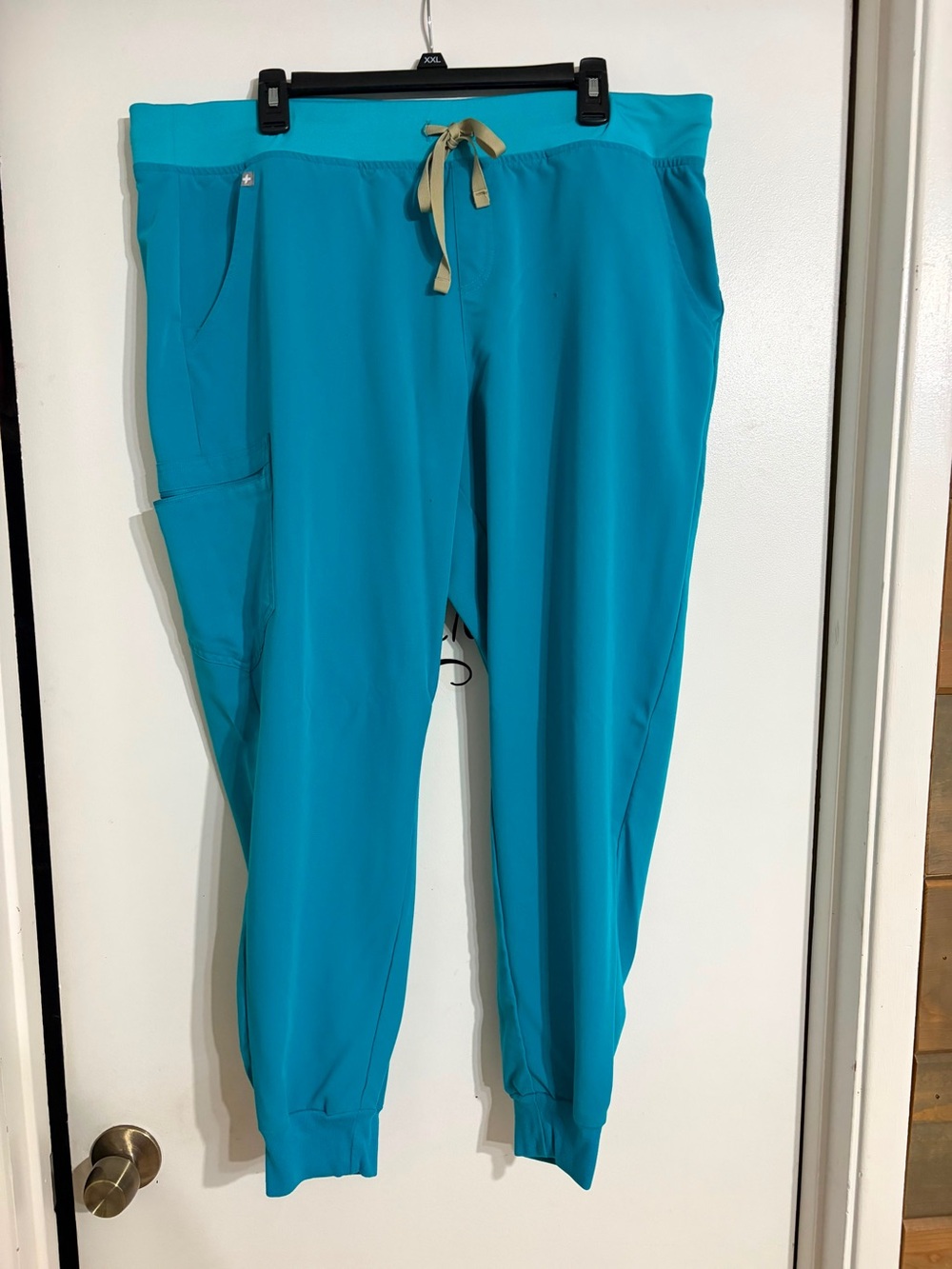 Women’s Figs Teal Jogger Pants with Tan Drawstring
